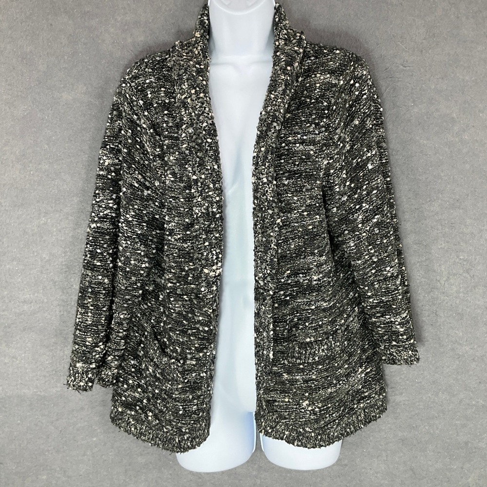 ECI New York Open Front Cardigan Knit Metallic Sparkle Black Gray Sz XL Career‎